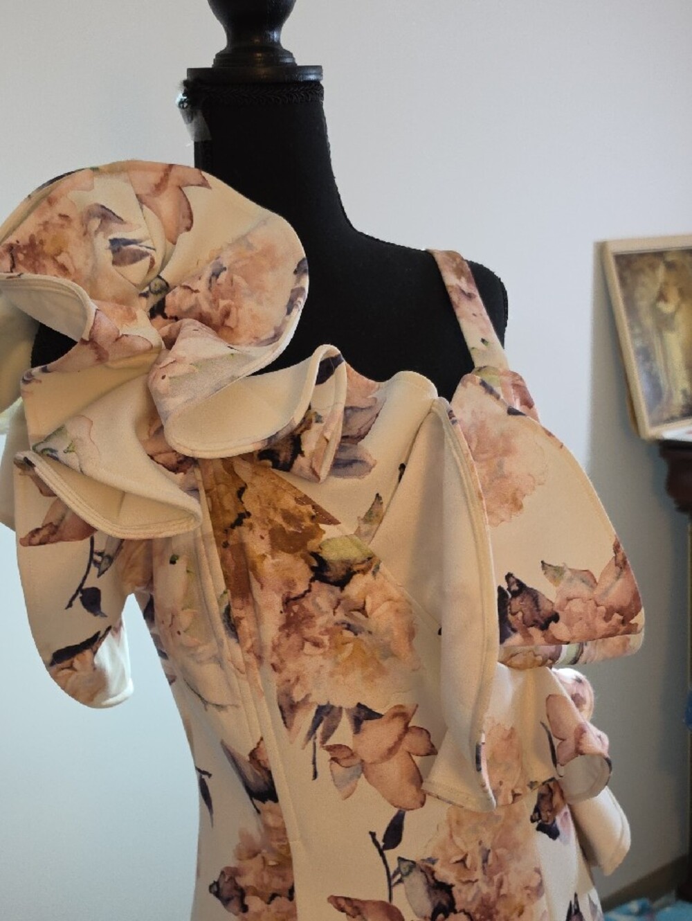 One-Shoulder Floral Ruffle Mini Dress - Blush Pink - Picture 5 of 13